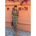 Women's Floral Midi Dress Green Puff Sleeve Summer | Tie-Back V-Neck - Image 5