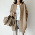 Women's Fuzzy Knit Cardigan with Snap Buttons and Oversized Fit - Image 1