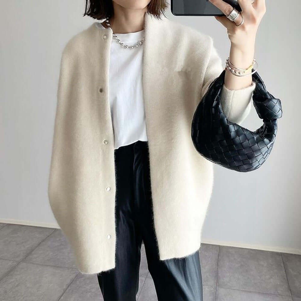 Women's Fuzzy Knit Cardigan with Snap Buttons and Oversized Fit - Image 2