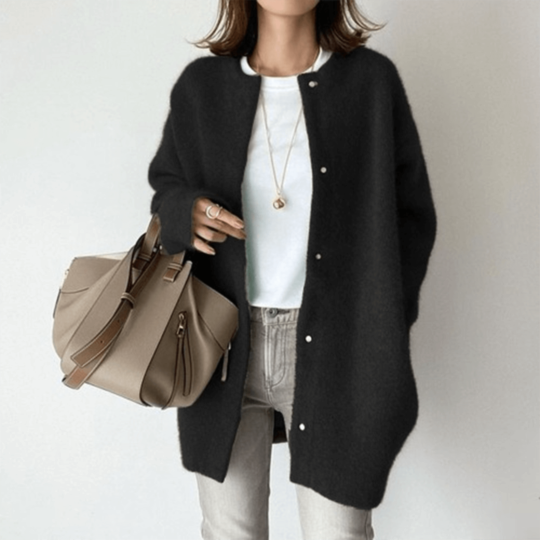 Women's Fuzzy Knit Cardigan with Snap Buttons and Oversized Fit - Image 4