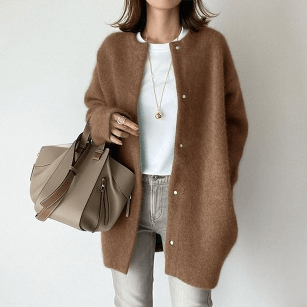 Women's Fuzzy Knit Cardigan with Snap Buttons and Oversized Fit - Image 5