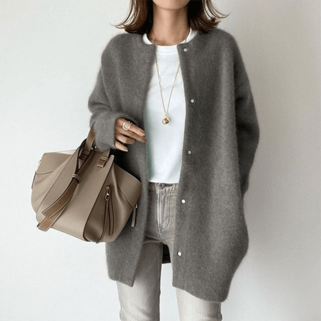 Women's Fuzzy Knit Cardigan with Snap Buttons and Oversized Fit - Image 6