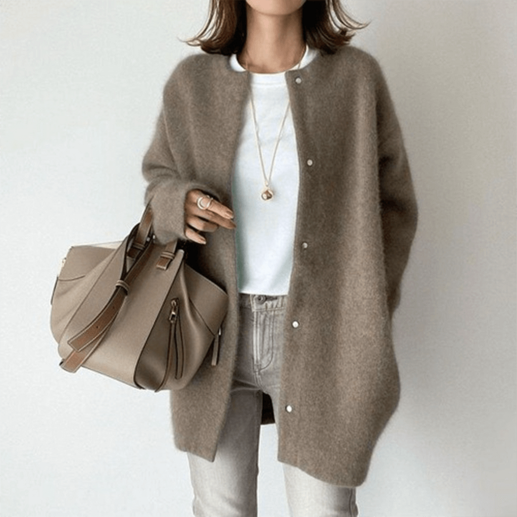Women's Fuzzy Knit Cardigan with Snap Buttons and Oversized Fit - Image 7