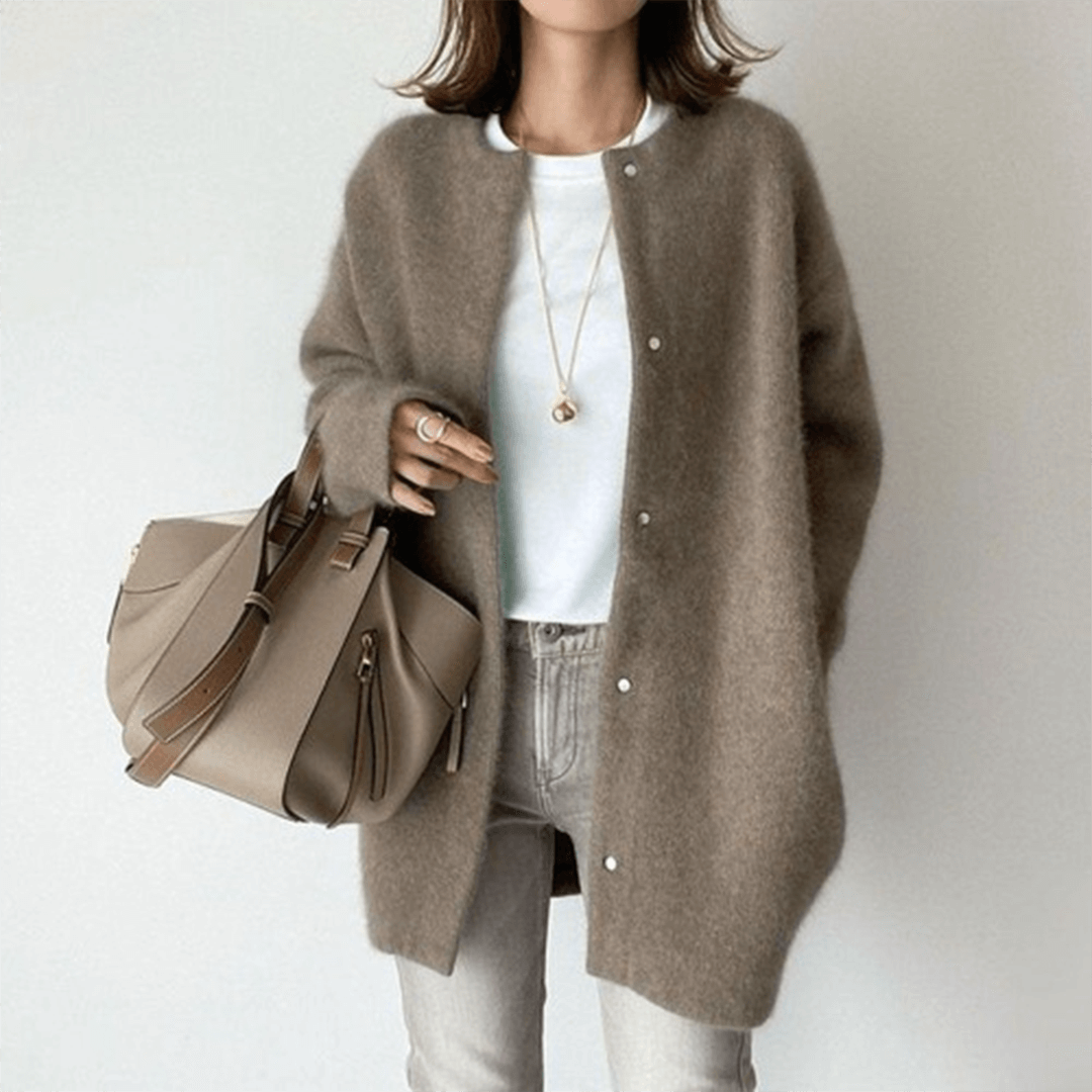 Women's Fuzzy Knit Cardigan with Snap Buttons and Oversized Fit - Image 7