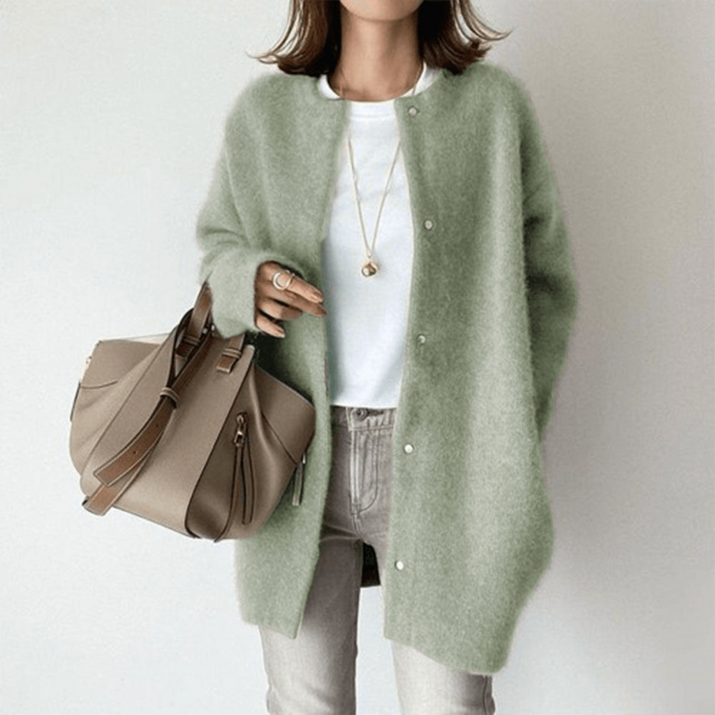 Women's Fuzzy Knit Cardigan with Snap Buttons and Oversized Fit - Image 8