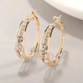 Women's Gold Double Hoop Crystal Earrings Hinged Latch Back - Image 1