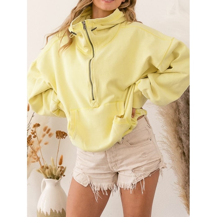 Women's Half Zip Quarter Hoodie Sweatshirt with Oversized Fit and Kangaroo Pocket - Image 8