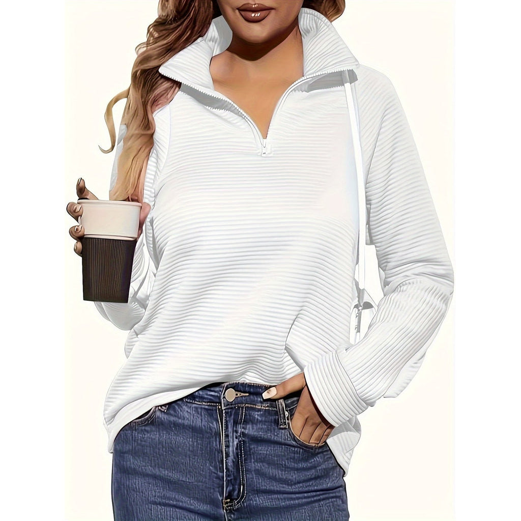 Women's Half Zip Sweatshirt with Textured Knit and Funnel Neck - Image 10