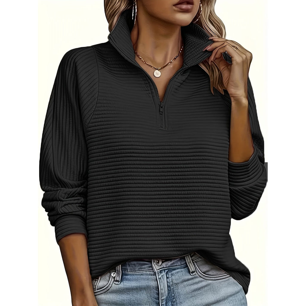 Women's Half Zip Sweatshirt with Textured Knit and Funnel Neck - Image 24