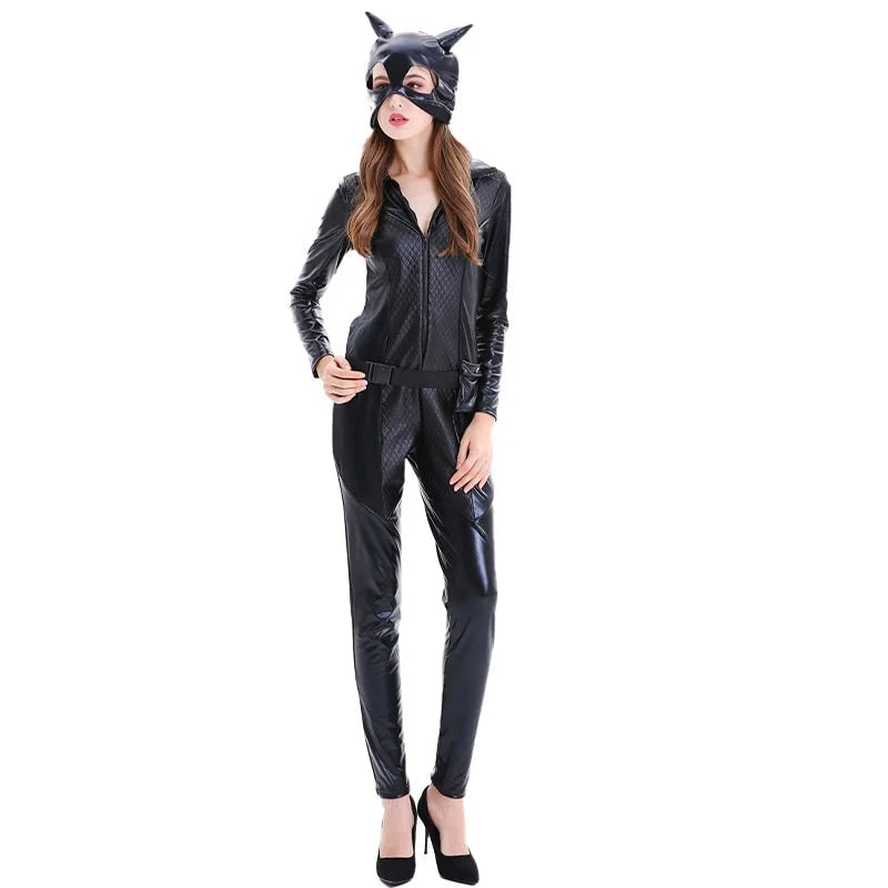 Women's Halloween cat burglar Costume Jumpsuit with Ear Mask - Image 3