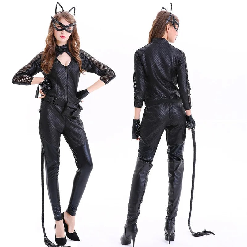 Women's Halloween cat burglar Costume Jumpsuit with Ear Mask - Image 4