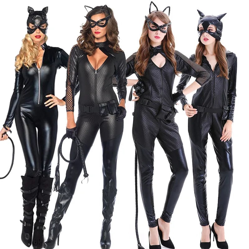 Women's Halloween cat burglar Costume Jumpsuit with Ear Mask - Image 5