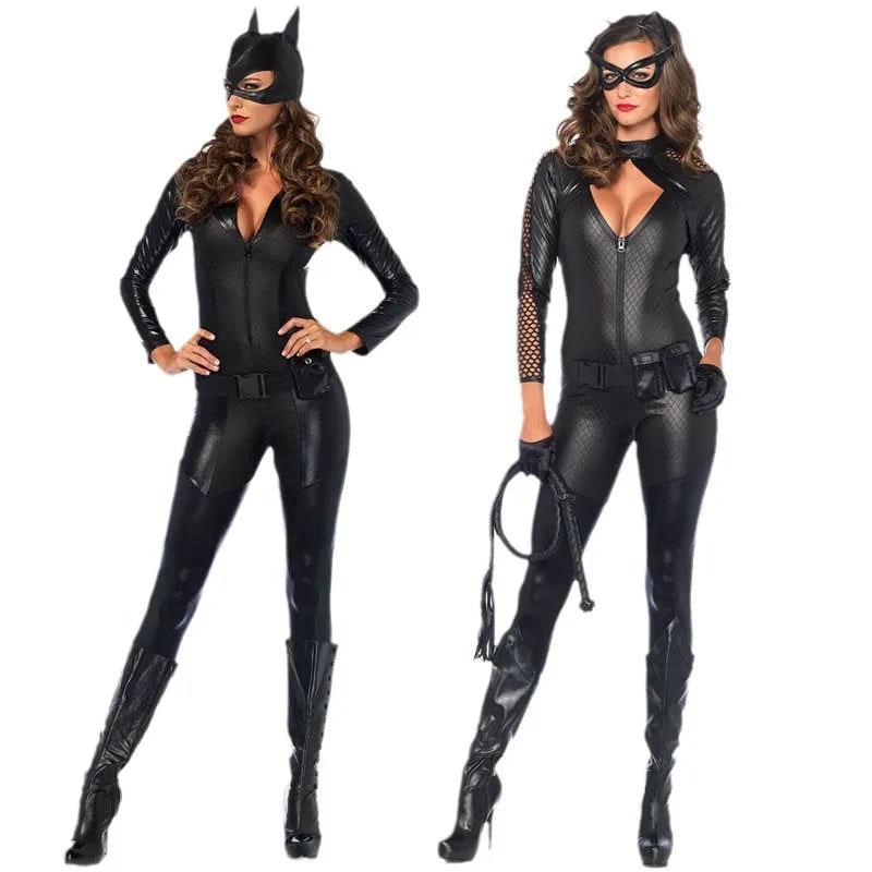 Women's Halloween cat burglar Costume Jumpsuit with Ear Mask - Image 6