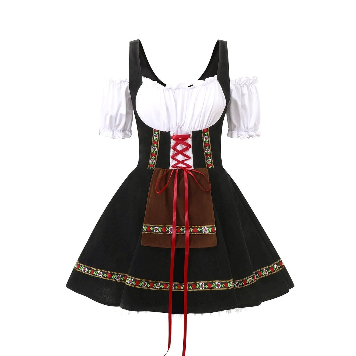 Women's Halloween Dirndl Costume Dress German Oktoberfest Female Bavarian with Puff Sleeves - Image 1