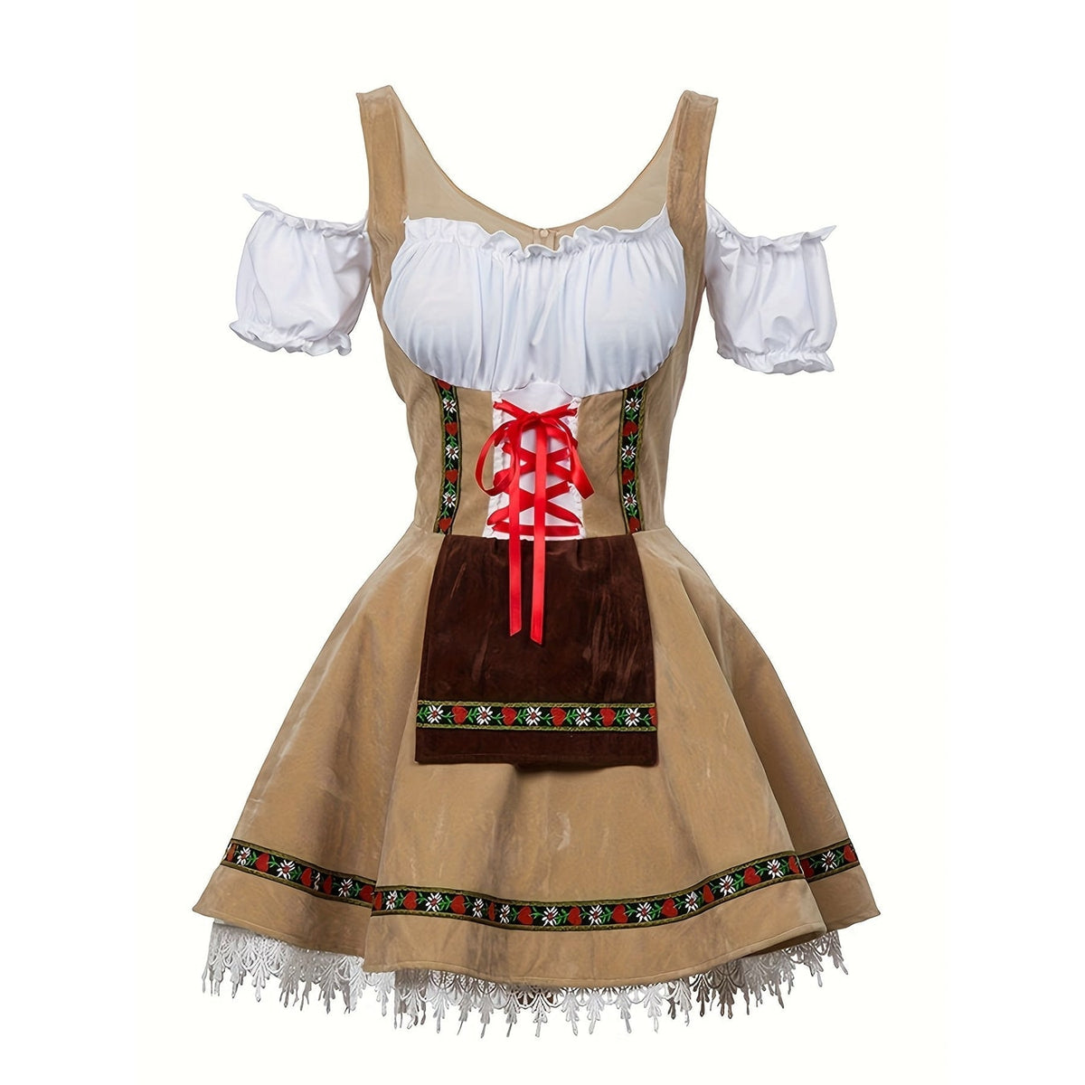 Women's Halloween Dirndl Costume Dress German Oktoberfest Female Bavarian with Puff Sleeves - Image 10