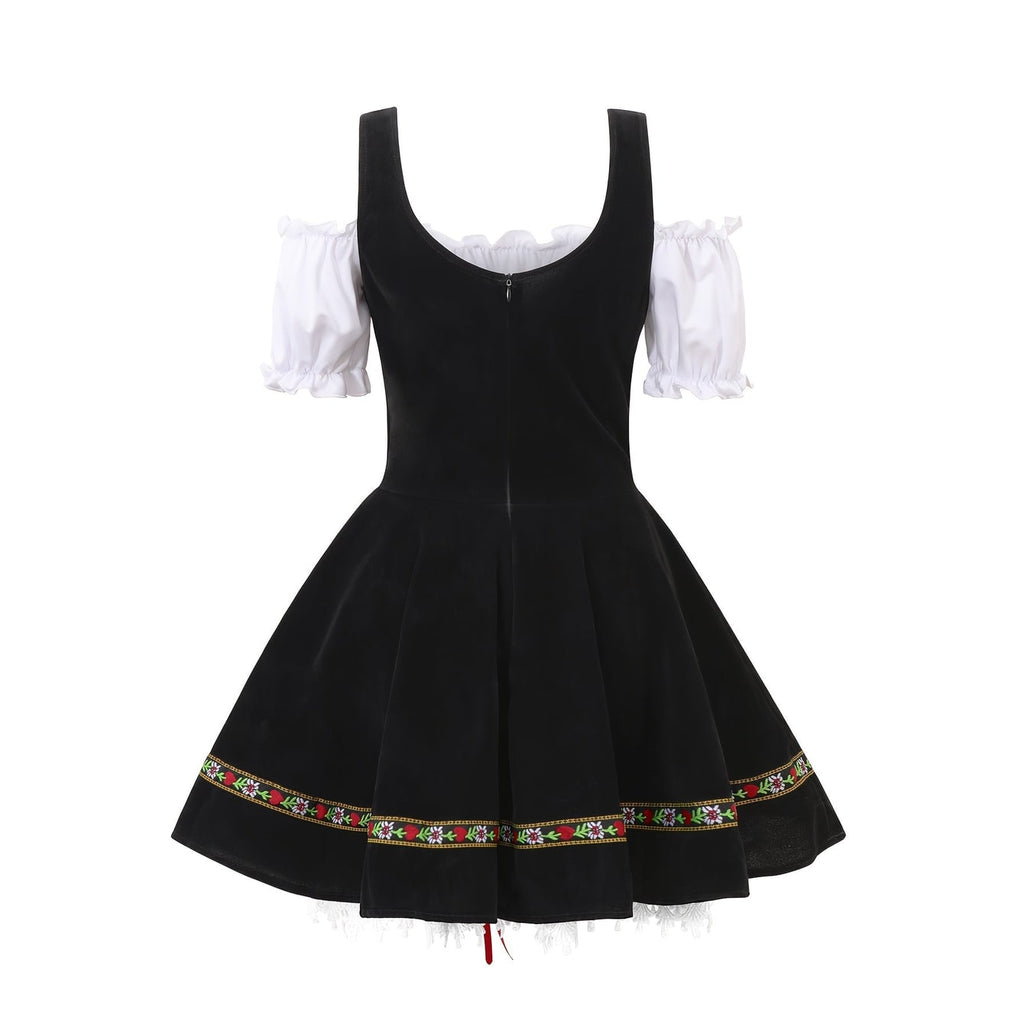 Women's Halloween Dirndl Costume Dress German Oktoberfest Female Bavarian with Puff Sleeves - Image 2