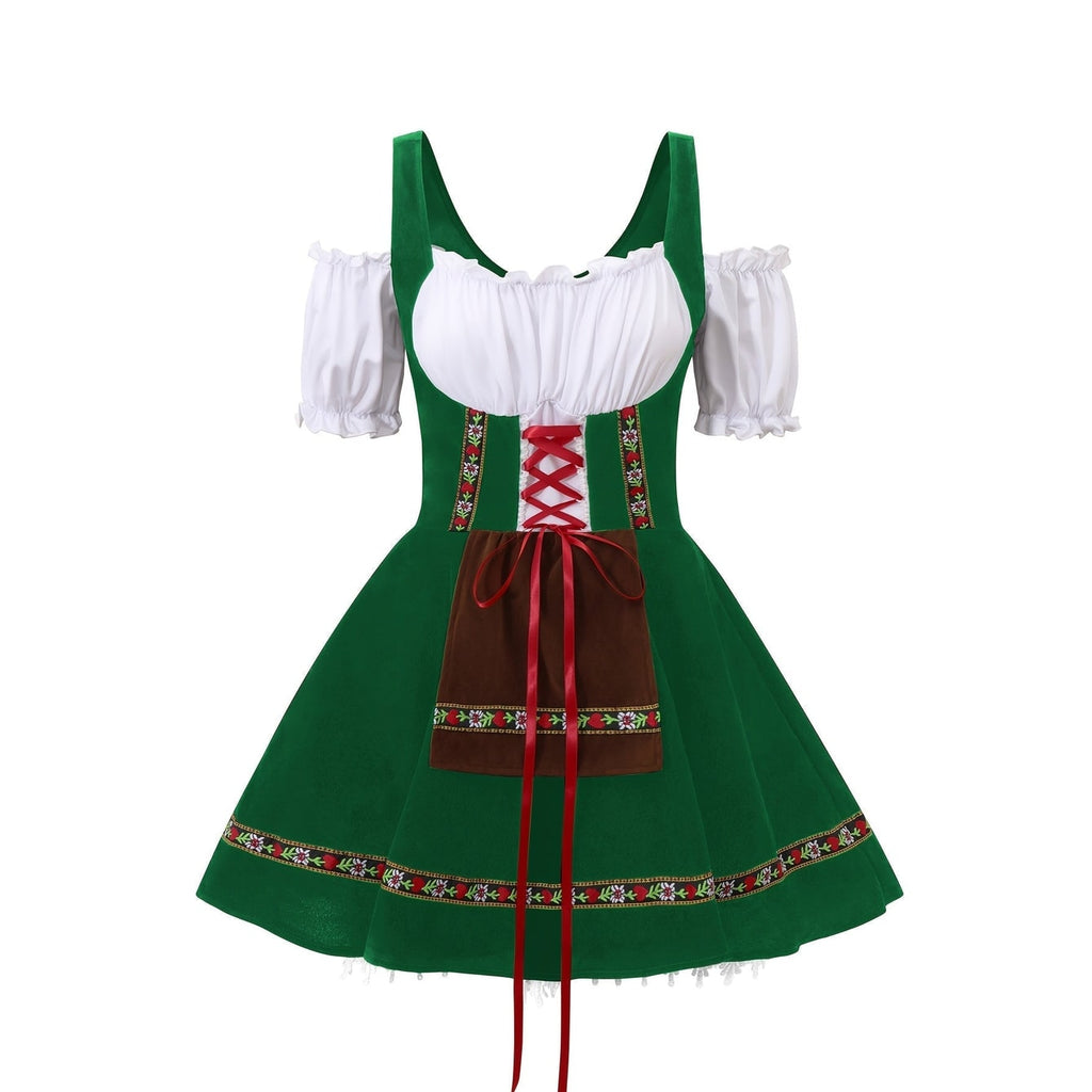 Women's Halloween Dirndl Costume Dress German Oktoberfest Female Bavarian with Puff Sleeves - Image 3