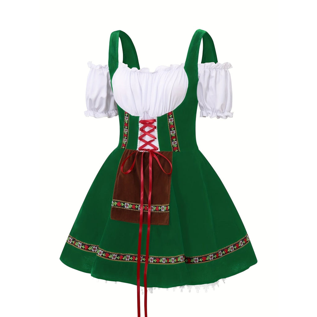 Women's Halloween Dirndl Costume Dress German Oktoberfest Female Bavarian with Puff Sleeves - Image 4