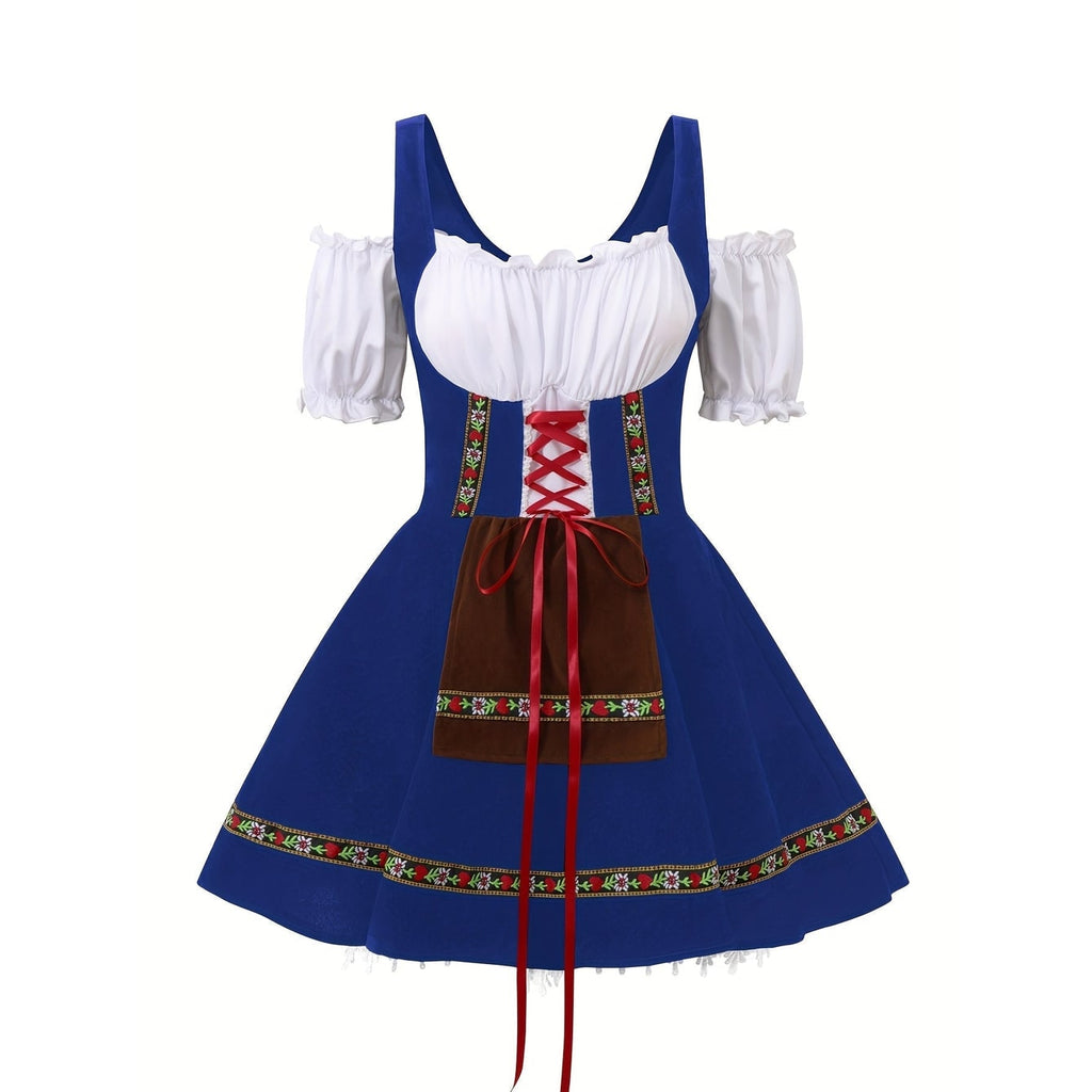 Women's Halloween Dirndl Costume Dress German Oktoberfest Female Bavarian with Puff Sleeves - Image 5