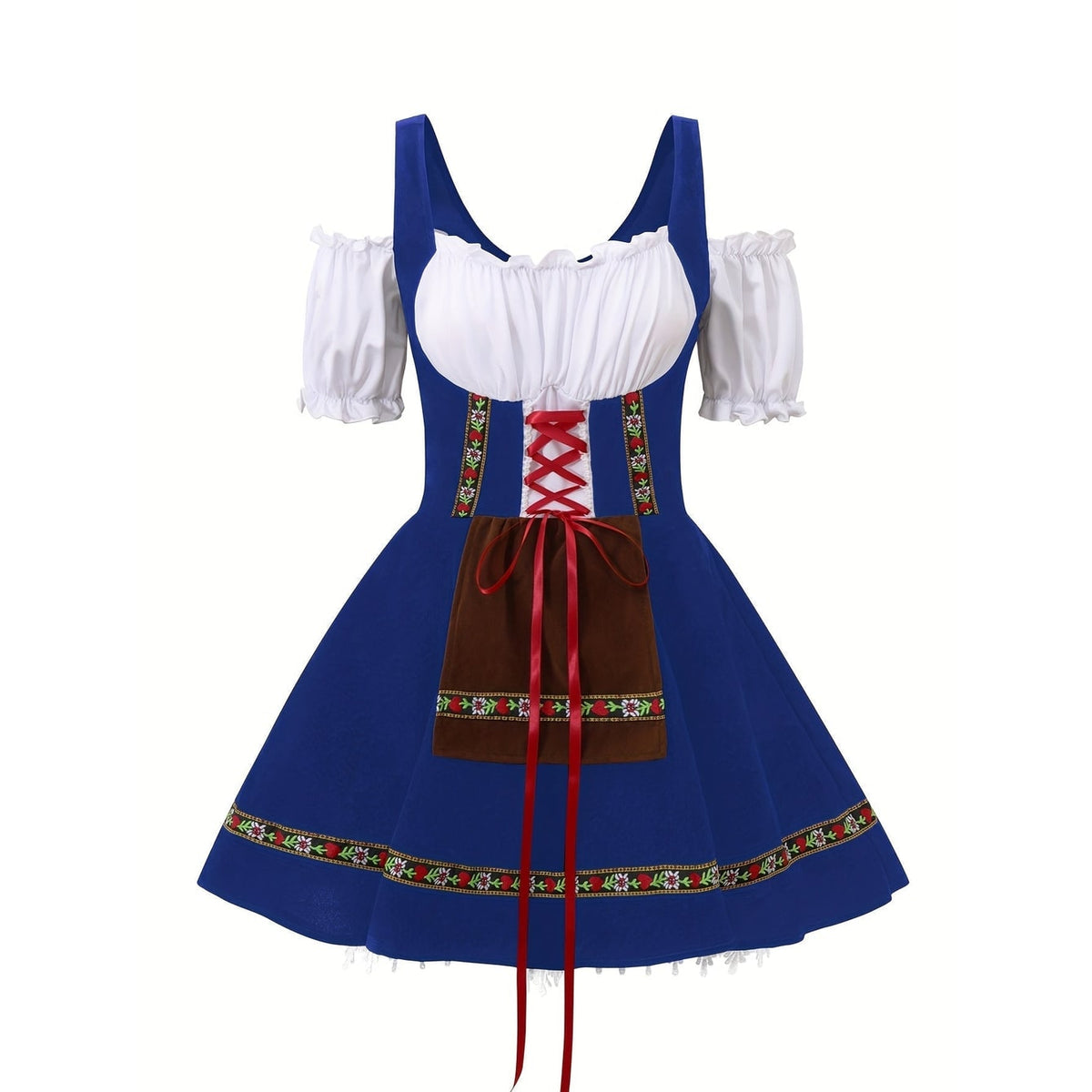 Women's Halloween Dirndl Costume Dress German Oktoberfest Female Bavarian with Puff Sleeves - Image 5