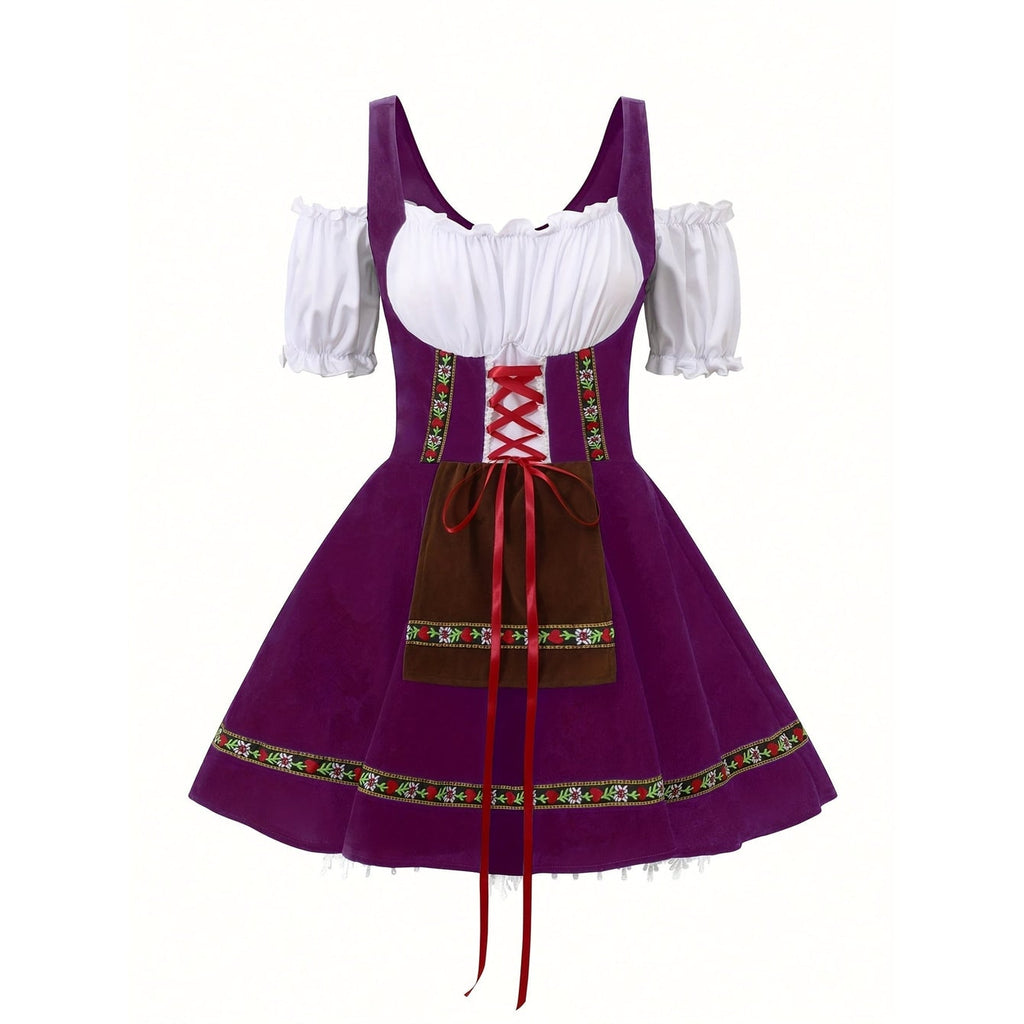 Women's Halloween Dirndl Costume Dress German Oktoberfest Female Bavarian with Puff Sleeves - Image 7