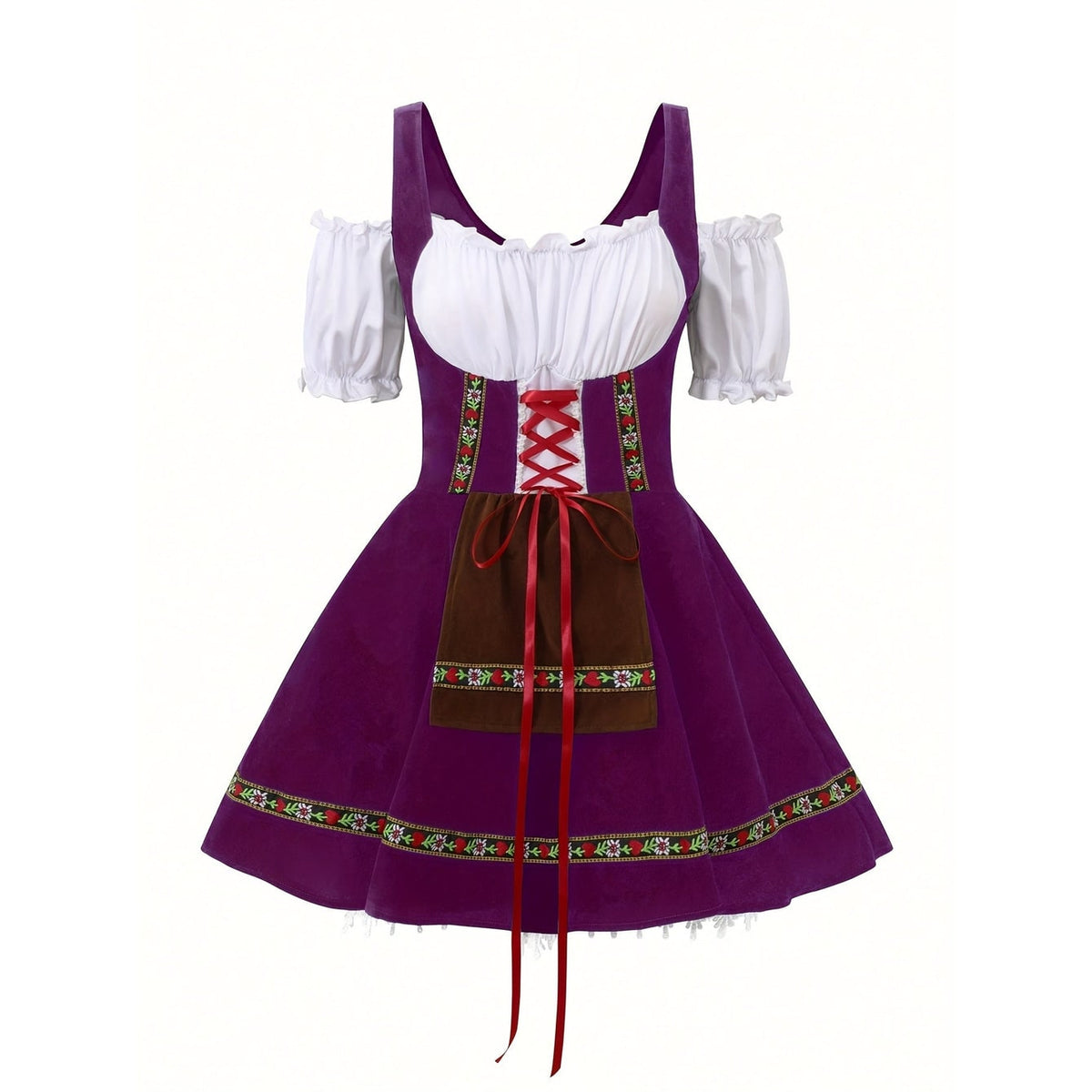 Women's Halloween Dirndl Costume Dress German Oktoberfest Female Bavarian with Puff Sleeves - Image 7