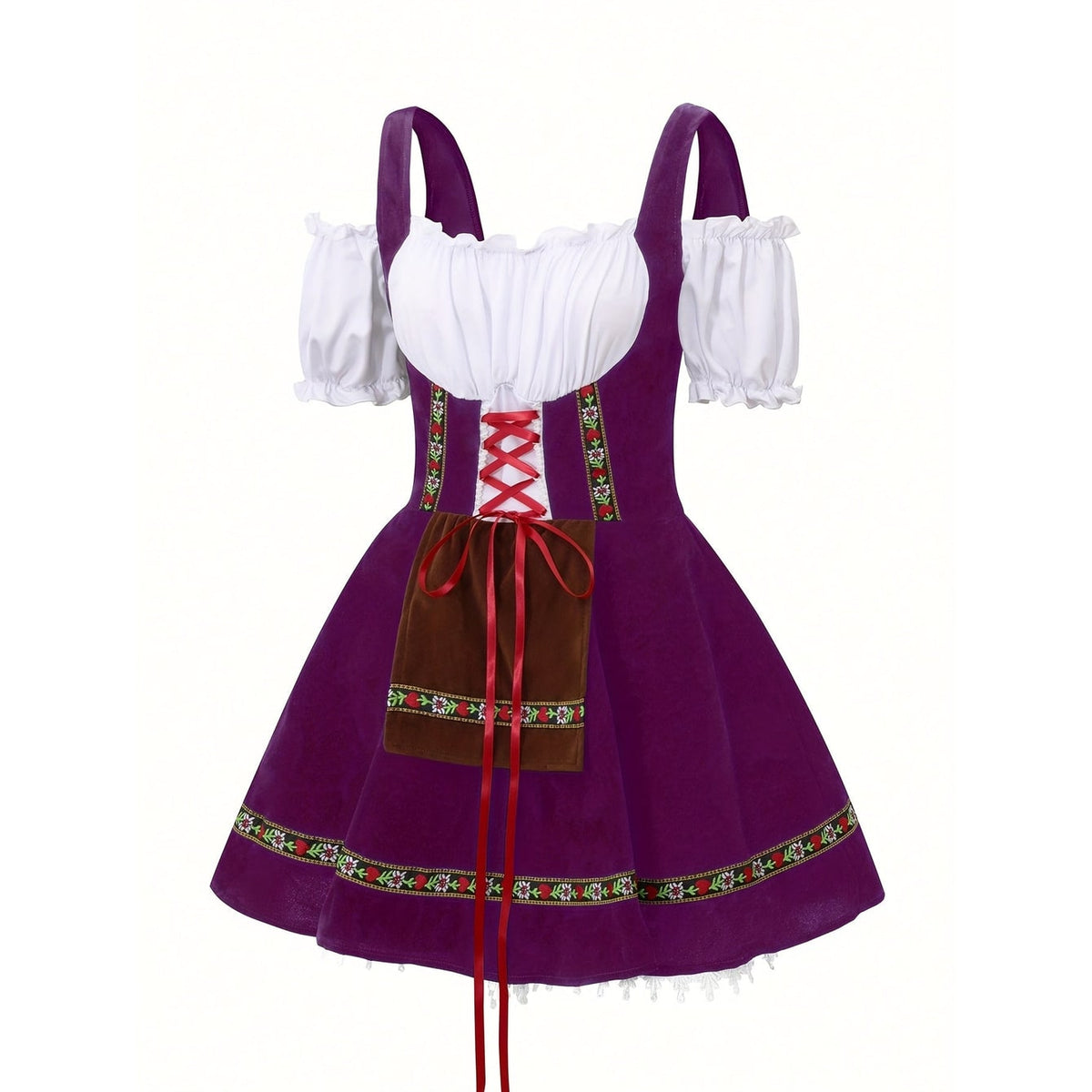 Women's Halloween Dirndl Costume Dress German Oktoberfest Female Bavarian with Puff Sleeves - Image 8