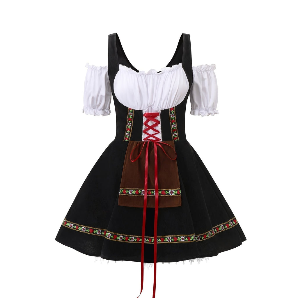 Women's Halloween Dirndl Costume Dress German Oktoberfest Female Bavarian with Puff Sleeves - Image 9