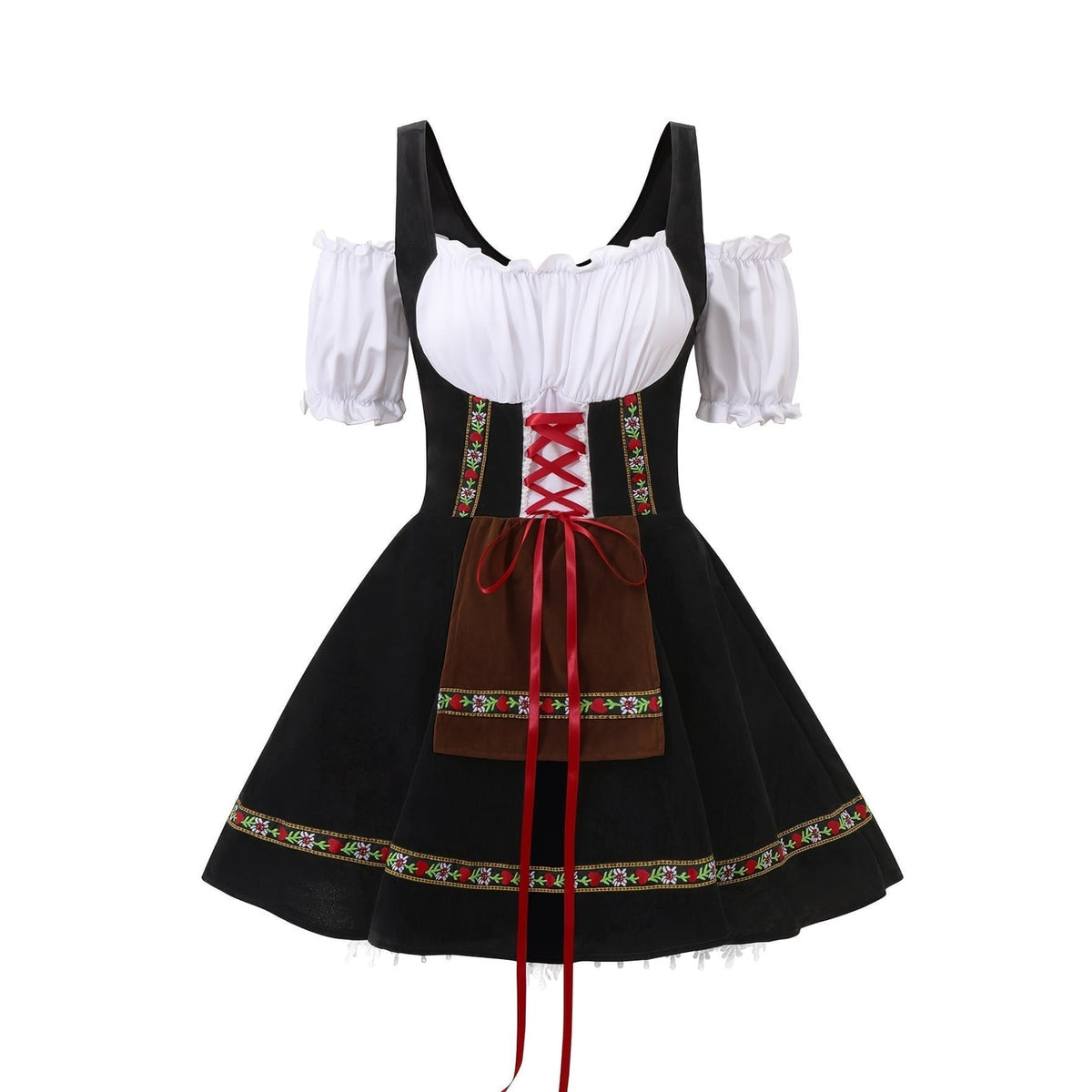 Women's Halloween Dirndl Costume Dress German Oktoberfest Female Bavarian with Puff Sleeves - Image 9