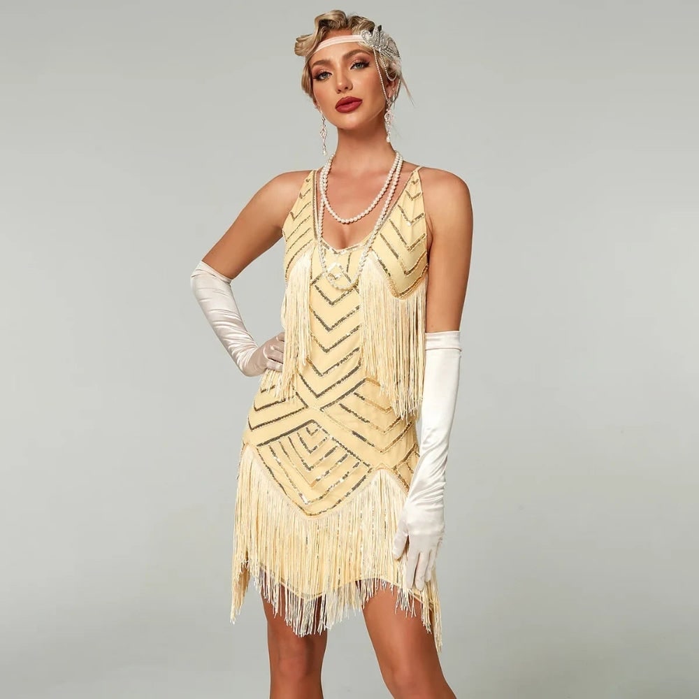 Women's Halloween Flapper Dress Roaring 20s Costume with Sequin and Fringe for 1920s Party - Image 4