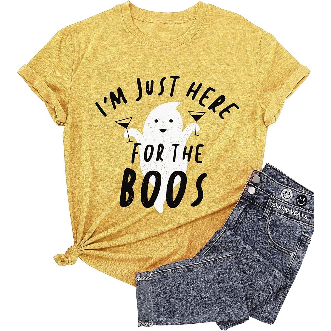 Women's Halloween Funny Ghost Graphic T-Shirt with Distressed Crewneck Print Shirt - Image 5