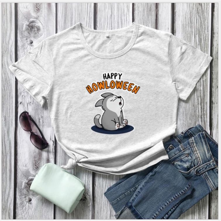 Women's Halloween Graphic T-Shirt with Howling Dog Print and Spooky Text - Image 8