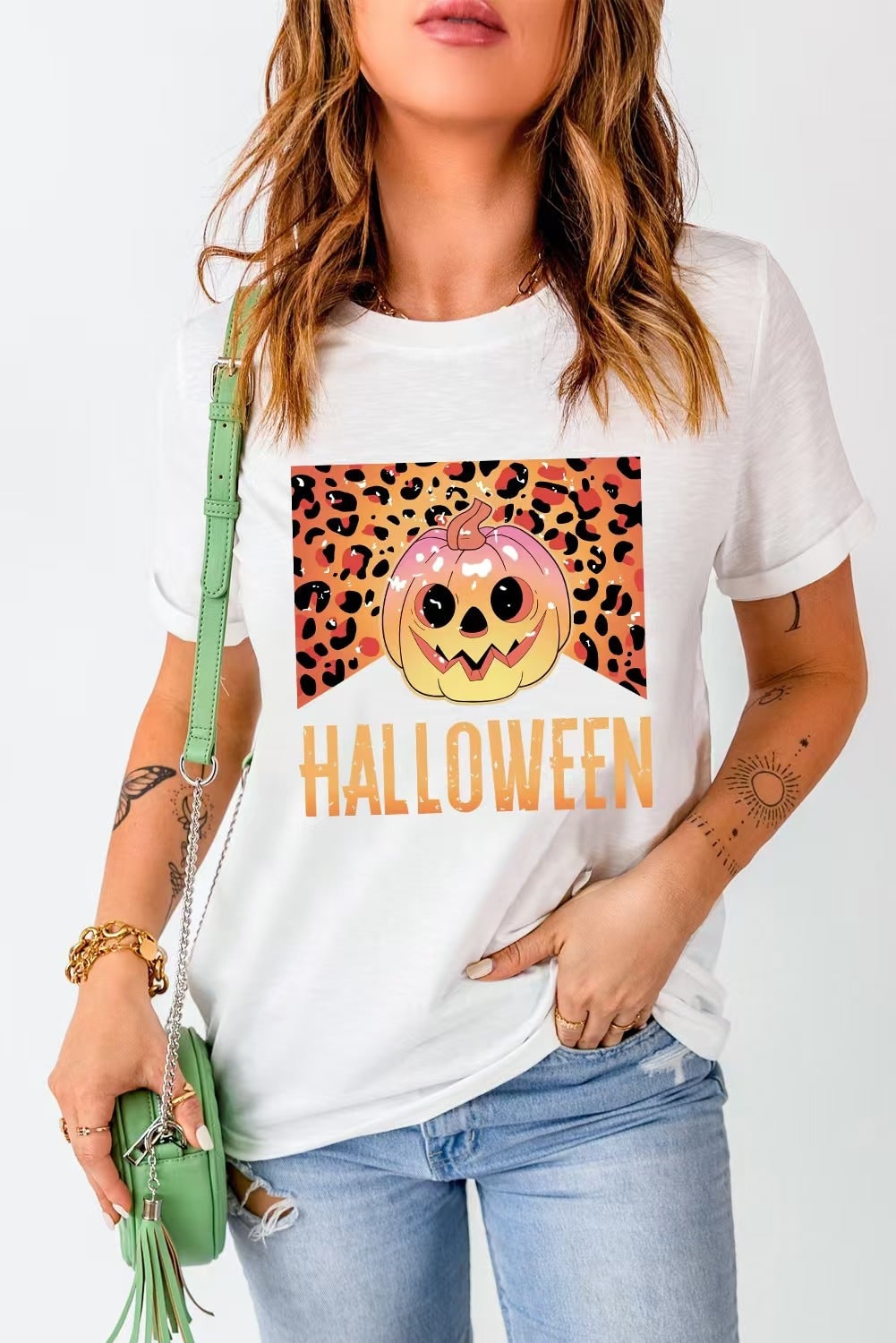 Women's Halloween Graphic Tee for Relaxed Fit with Pumpkin and Ghost Design - Image 6