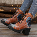 Women's Halloween Heeled Combat Boots with Spiderweb Graphic and Platform Sole - Image 6