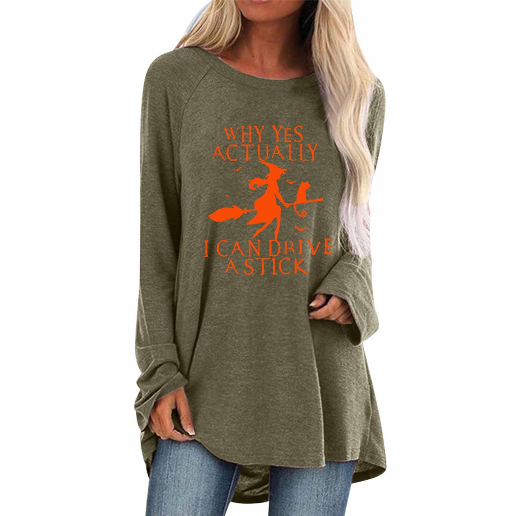 Women's Halloween Long Sleeve Tunic Top with Witch Graphic Print and Raglan Lace - Image 6