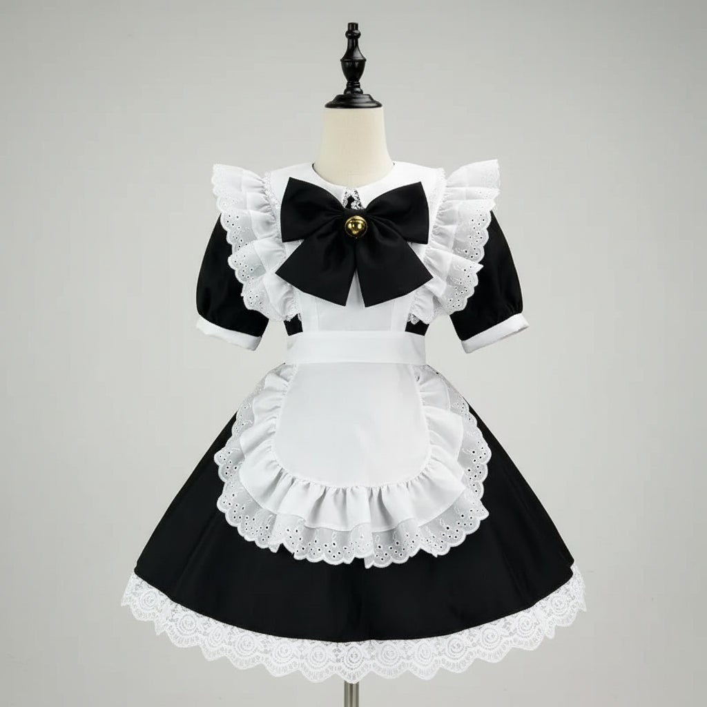 Women's Halloween Maid Costume Outfit with Ruffled Apron and Lace Collar for Cosplay Party - Image 10