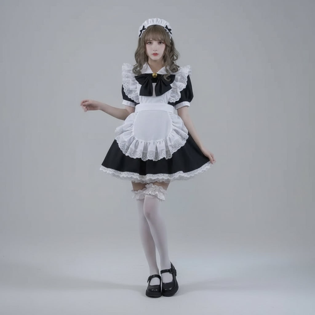 Women's Halloween Maid Costume Outfit with Ruffled Apron and Lace Collar for Cosplay Party - Image 11