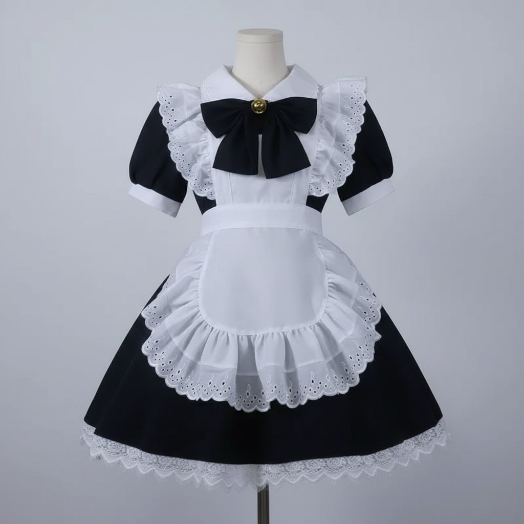 Women's Halloween Maid Costume Outfit with Ruffled Apron and Lace Collar for Cosplay Party - Image 2