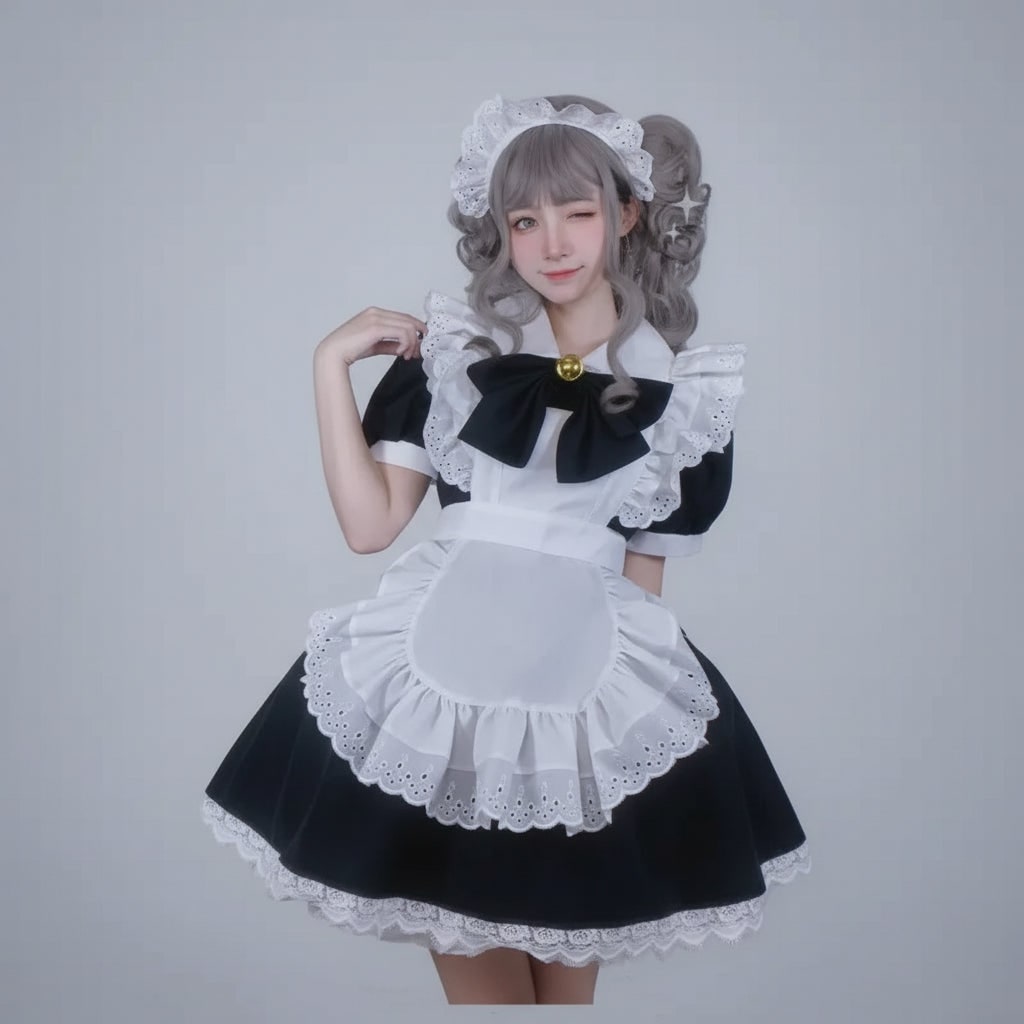 Women's Halloween Maid Costume Outfit with Ruffled Apron and Lace Collar for Cosplay Party - Image 7