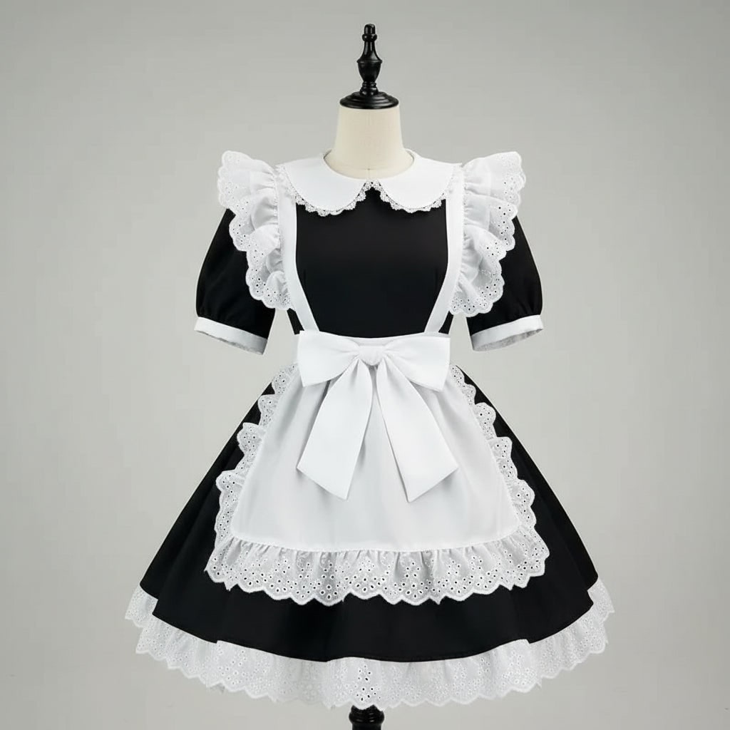 Women's Halloween Maid Costume Outfit with Ruffled Apron and Lace Collar for Cosplay Party - Image 9