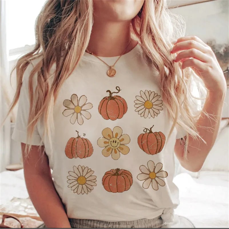 Women's Halloween Oversized Graphic Tee with Retro Pumpkin and Ghost Print - Image 2