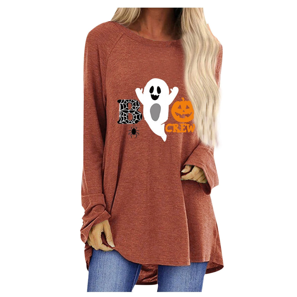 Women's Halloween Shirt Long Sleeve Tunic Top with Ghost and Pumpkin Graphic Print - Image 11