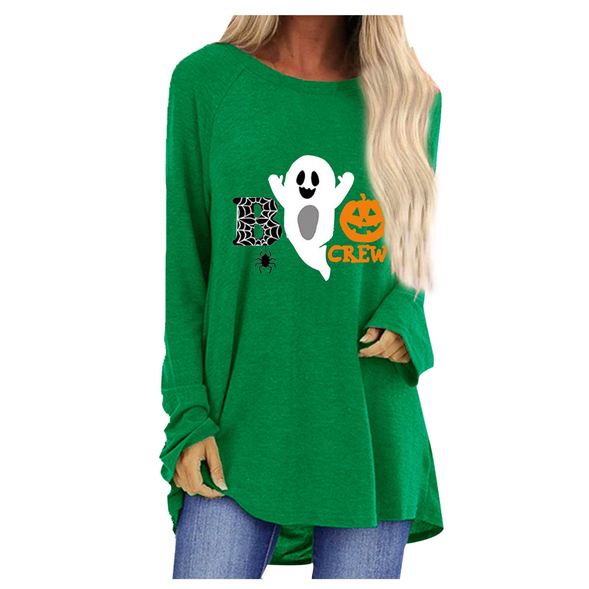 Women's Halloween Shirt Long Sleeve Tunic Top with Ghost and Pumpkin Graphic Print - Image 12