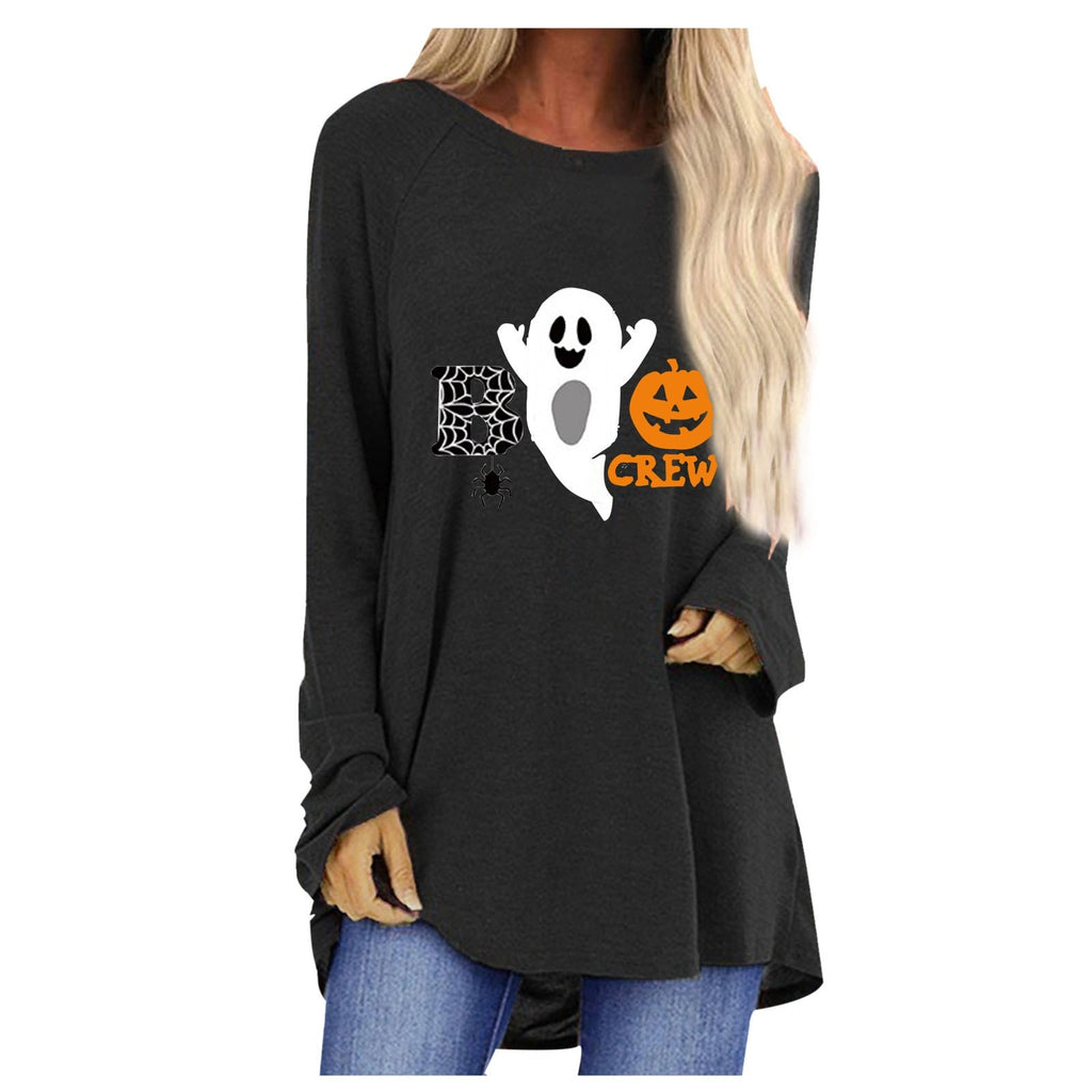 Women's Halloween Shirt Long Sleeve Tunic Top with Ghost and Pumpkin Graphic Print - Image 5