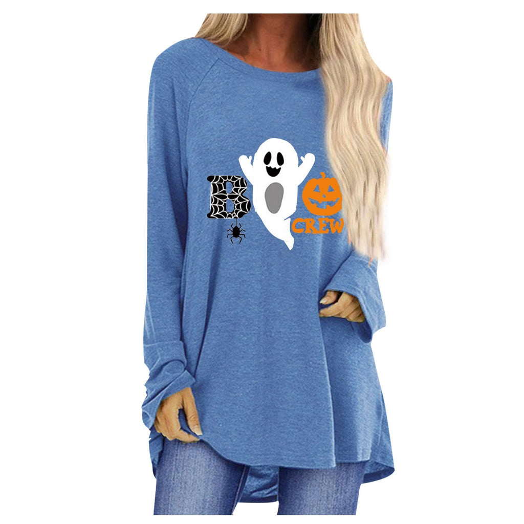 Women's Halloween Shirt Long Sleeve Tunic Top with Ghost and Pumpkin Graphic Print - Image 6