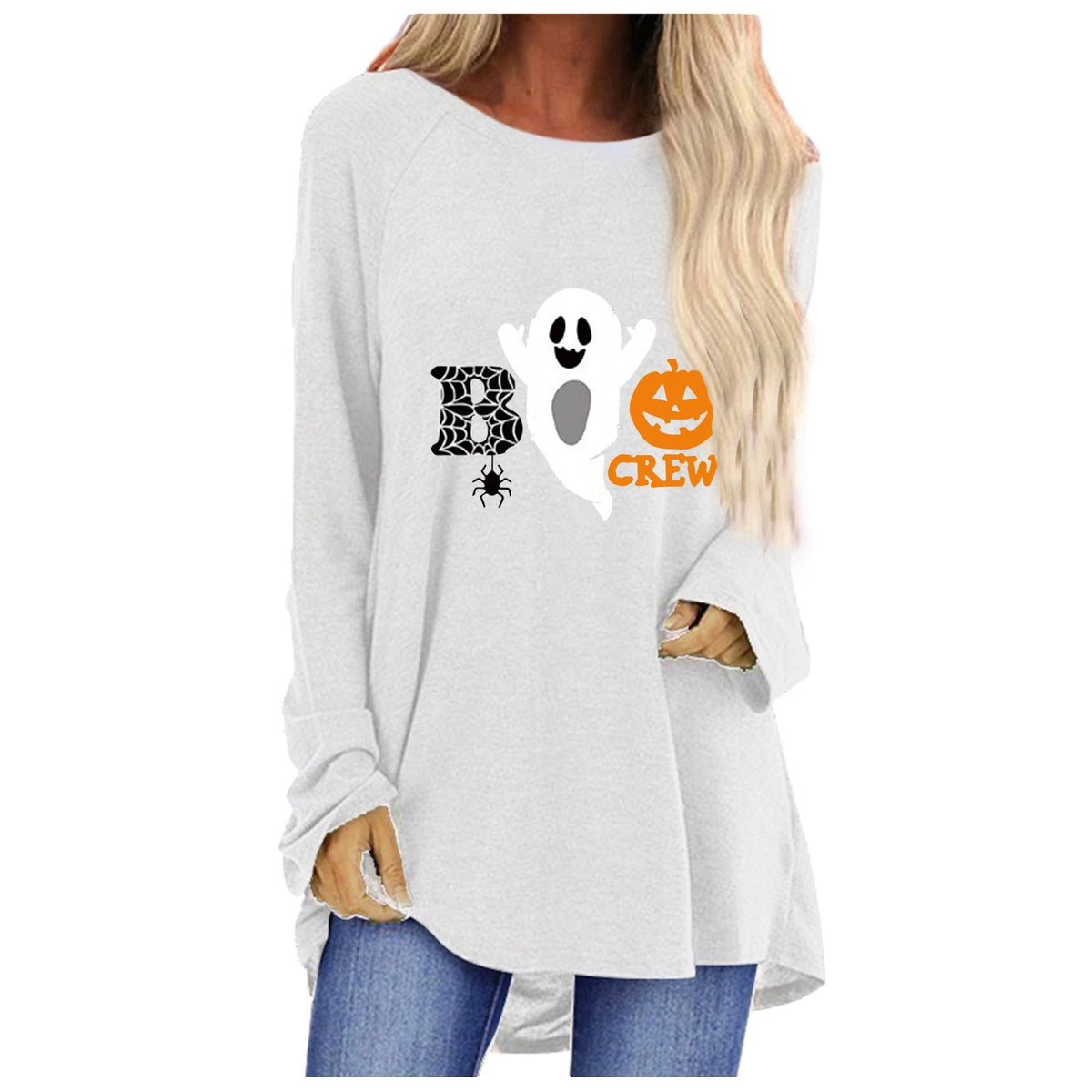 Women's Halloween Shirt Long Sleeve Tunic Top with Ghost and Pumpkin Graphic Print - Image 7