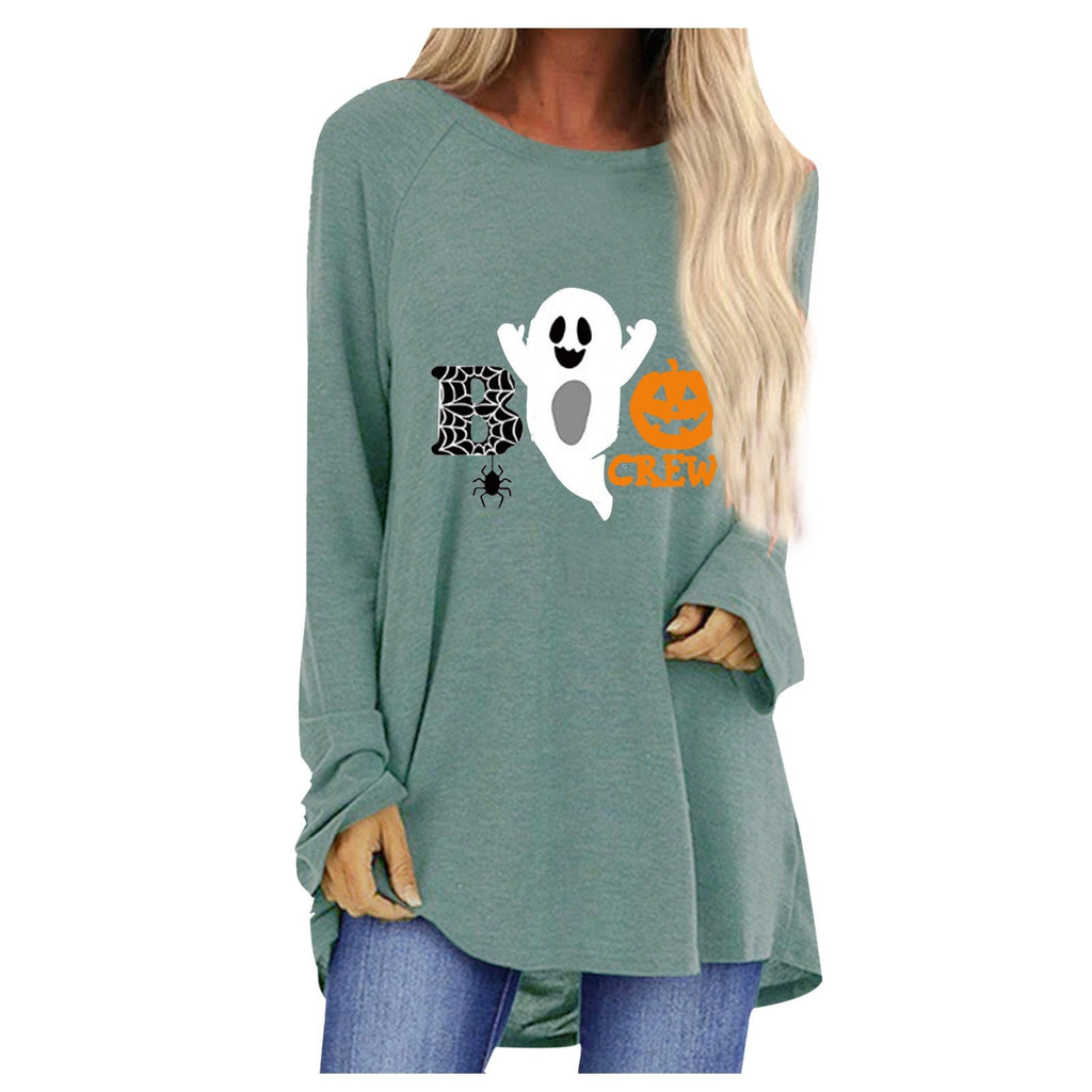 Women's Halloween Shirt Long Sleeve Tunic Top with Ghost and Pumpkin Graphic Print - Image 8