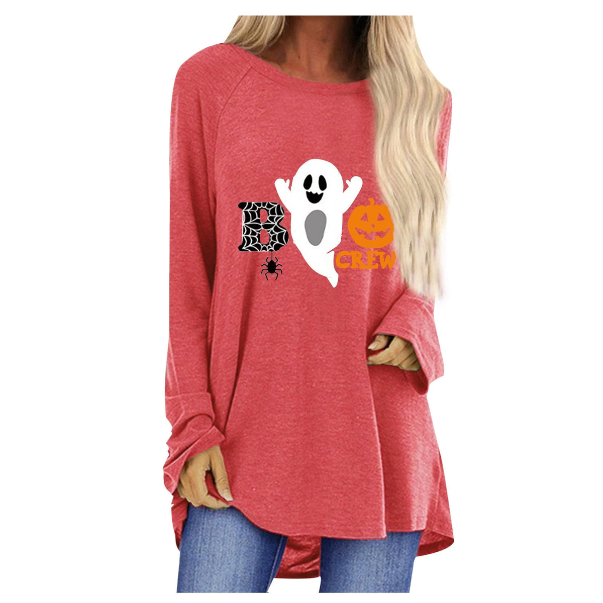 Women's Halloween Shirt Long Sleeve Tunic Top with Ghost and Pumpkin Graphic Print - Image 9