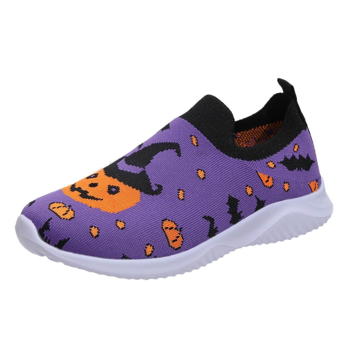 Women's Halloween Slip-On Sneakers with Pumpkin and Bat Pattern Casual Knit - Image 5
