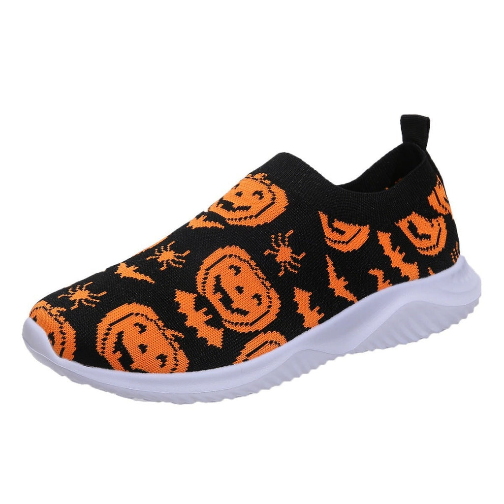 Women's Halloween Slip on Sneakers with Spooky Jack-O-Lantern Pumpkin Bat and Spider Sock Design - Image 5